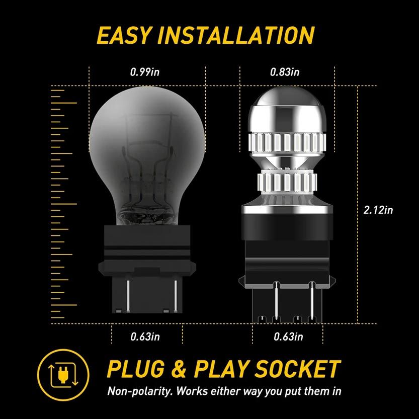 розміри LED лампи 3157 P27 7W безполярна автолампа plug and play легка установка автолампа 12V розміри в дюймах