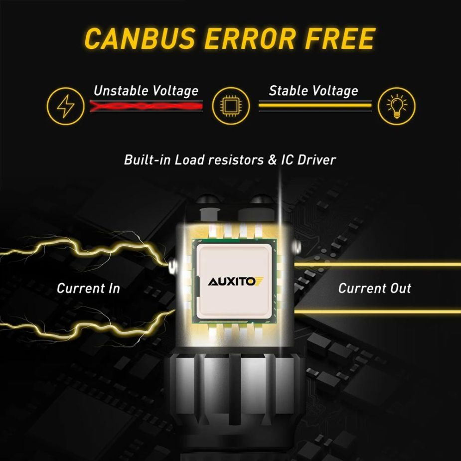 Вбудований резистор Canbus та IC драйвер стабілізації напруги LED лампи AUXITO 1156