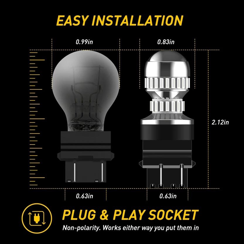 розміри LED лампи 3157 P27 7W безполярна автолампа plug and play легка установка автолампа 12V розміри в дюймах